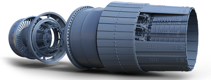 Su-27 Saturn AL31 model kit of turbine, deflector, afterburner and nozzle with some panels unmounted